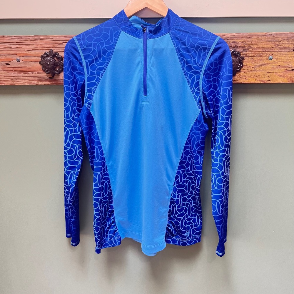 Mountain Hardwear Womens Blue Geometric Quarter Zip Long Sleeve Hiking Top Large